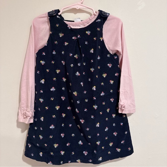 Baby Gap Other - Beautiful Baby Gap Floral Navy Corduroy Jumper with Salmon Pink Top size 3T